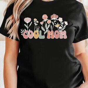 Embroidered Cool Mom T-shirt, Cool Mom Flora Graphics Shirt, Gift for Mom